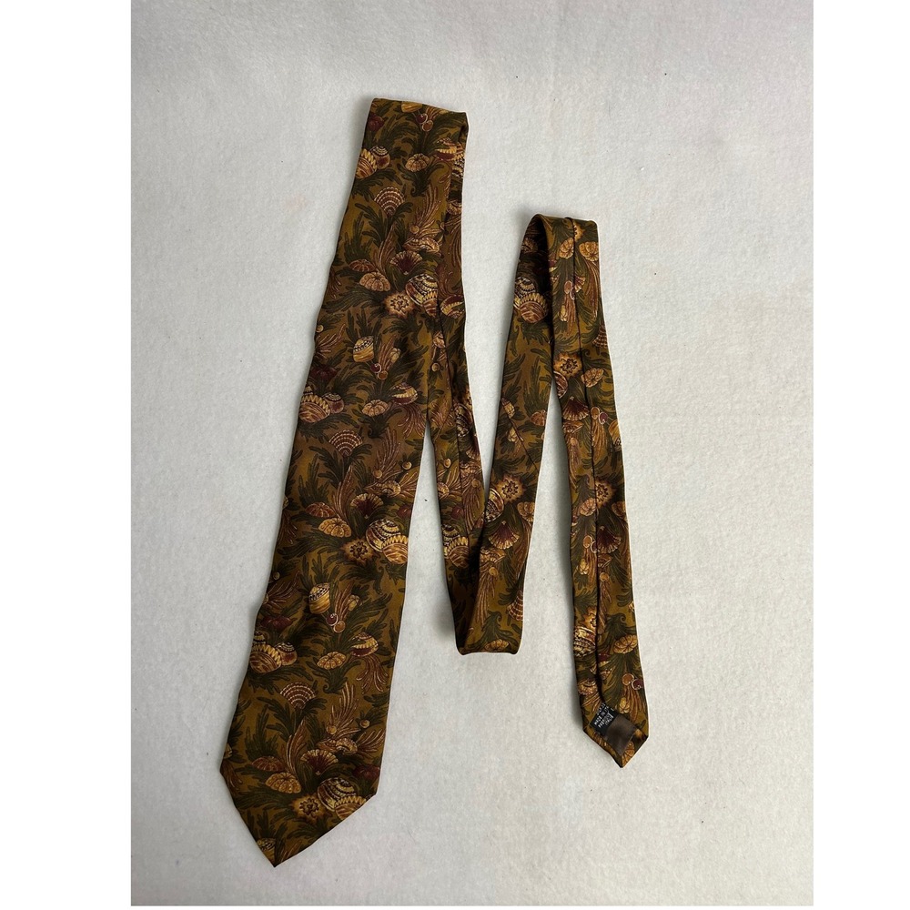 Dark Academia Freer Gallery of Art Mens OS Olive Green‎ Silk Shell Botanical Tie